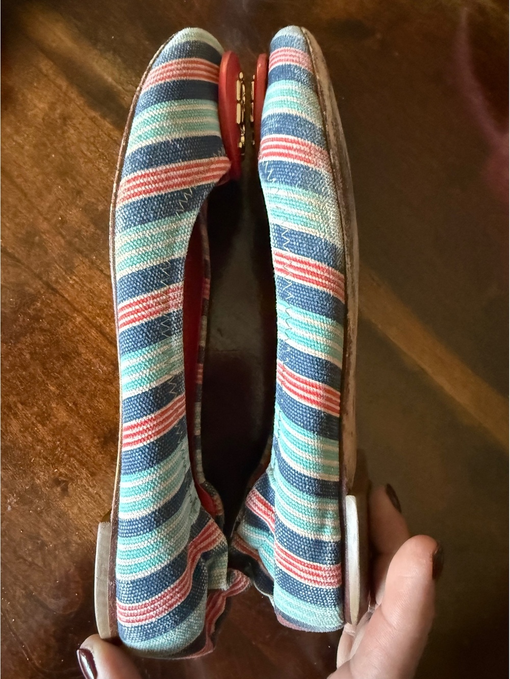 Tory Burch Striped Ballet Flats with Red Logo Accent - Picture 4 of 7